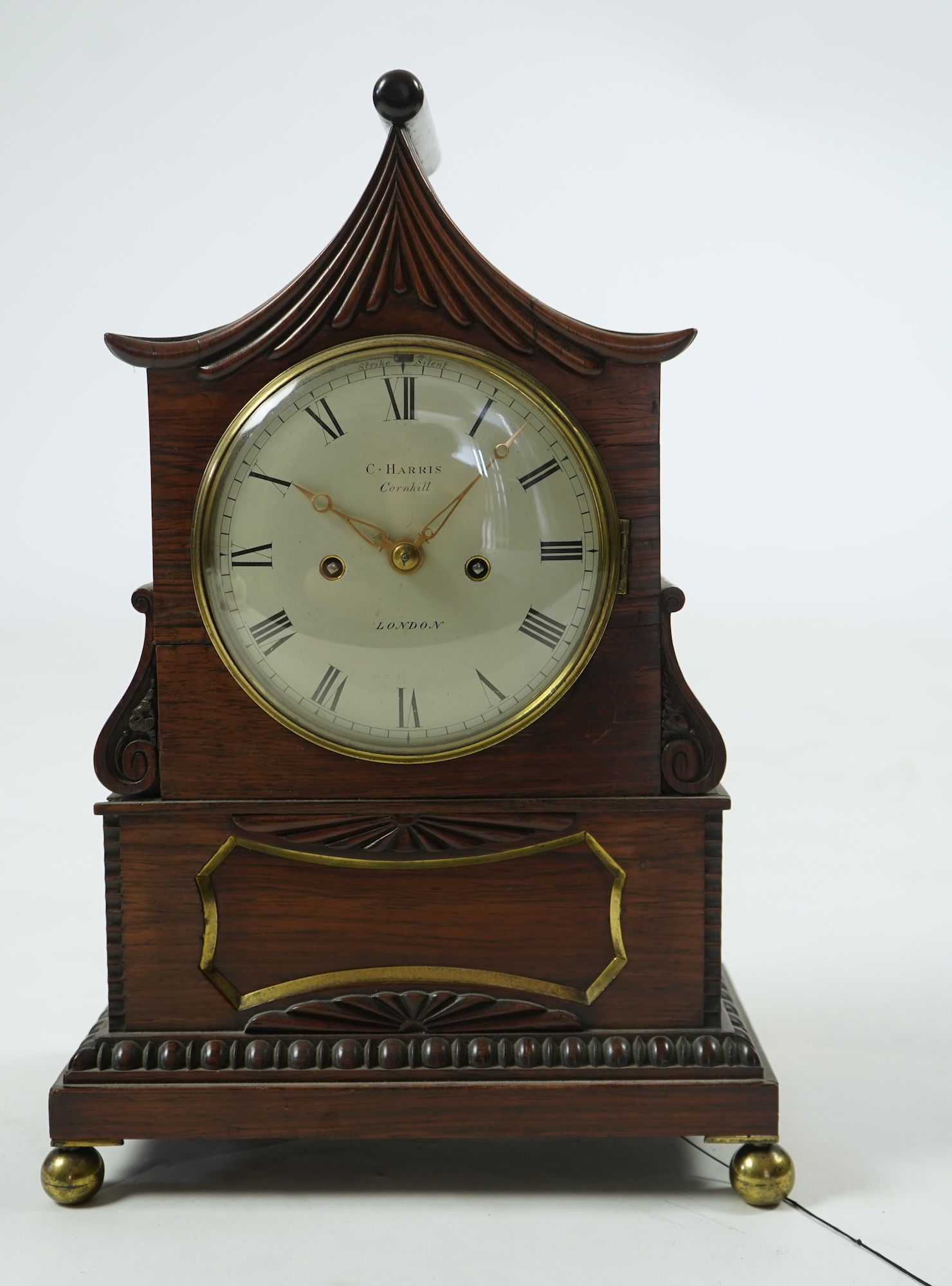 A Regency rosewood double fusee bracket clock, by C. Harris, Cornhill, London